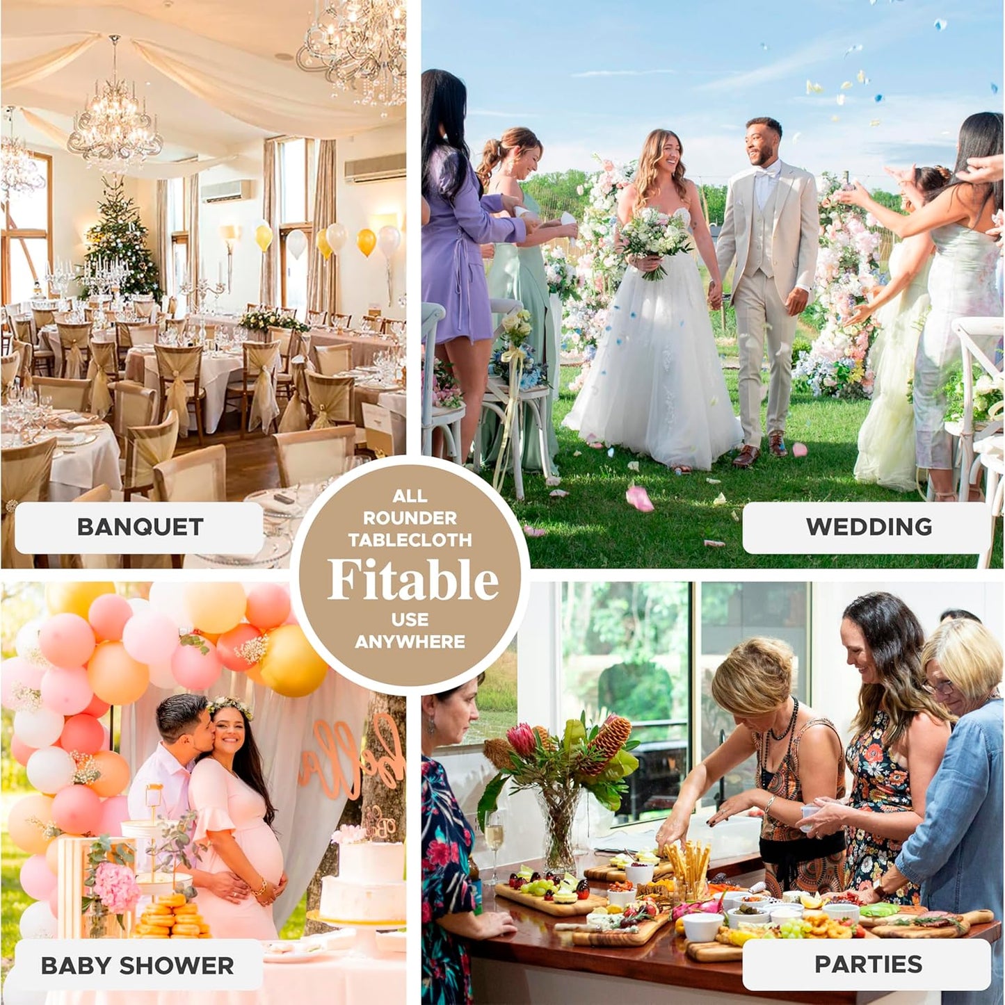 6-Pack White Rectangular Tablecloths - 70 x 120 Inches - Wrinkle and Stain Resistant Polyester Covers for Weddings, Parties, Banquets, and Formal Events