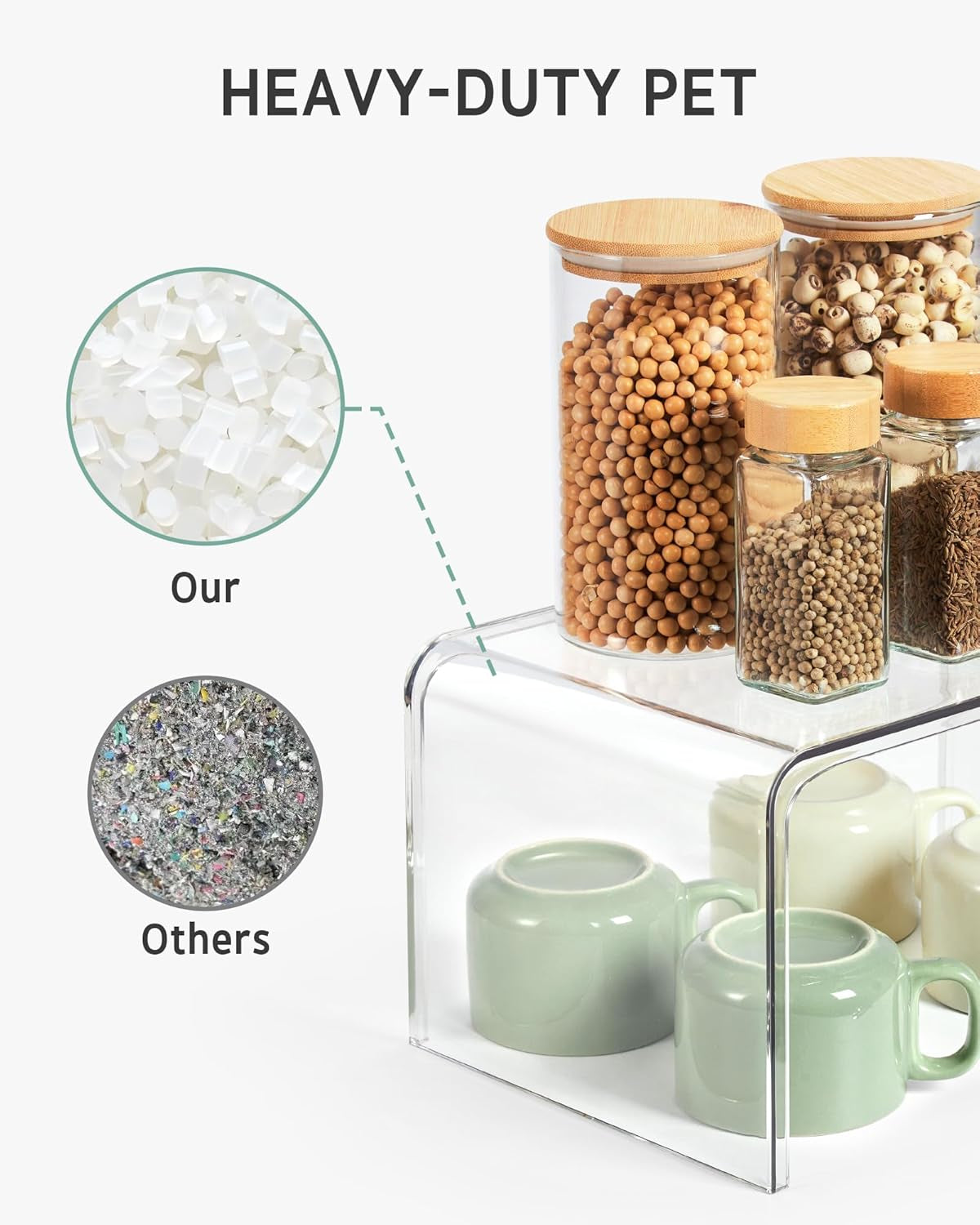 Cabinet Shelf Organizer, 4 Pack Spice Organization for Cabinet, Seasoning, Plate Organizer Shelf Riser, Clear
