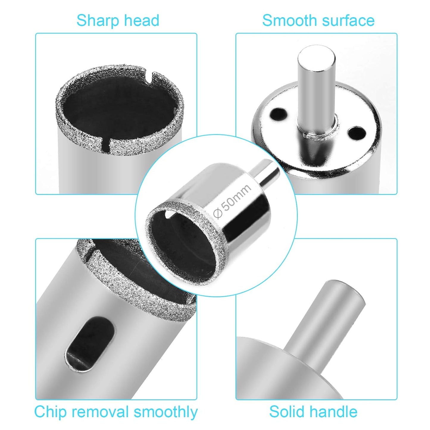15 Pcs Diamond Drill Bits for Ceramic, Diamond Hole Saw Drill Bit Set Kit, Premium Glass Drill Bit for Bottles,Pots, Marble, Granite Stone, Tile Cutting 0.23 Inch - 2 Inch(6Mm - 50Mm)