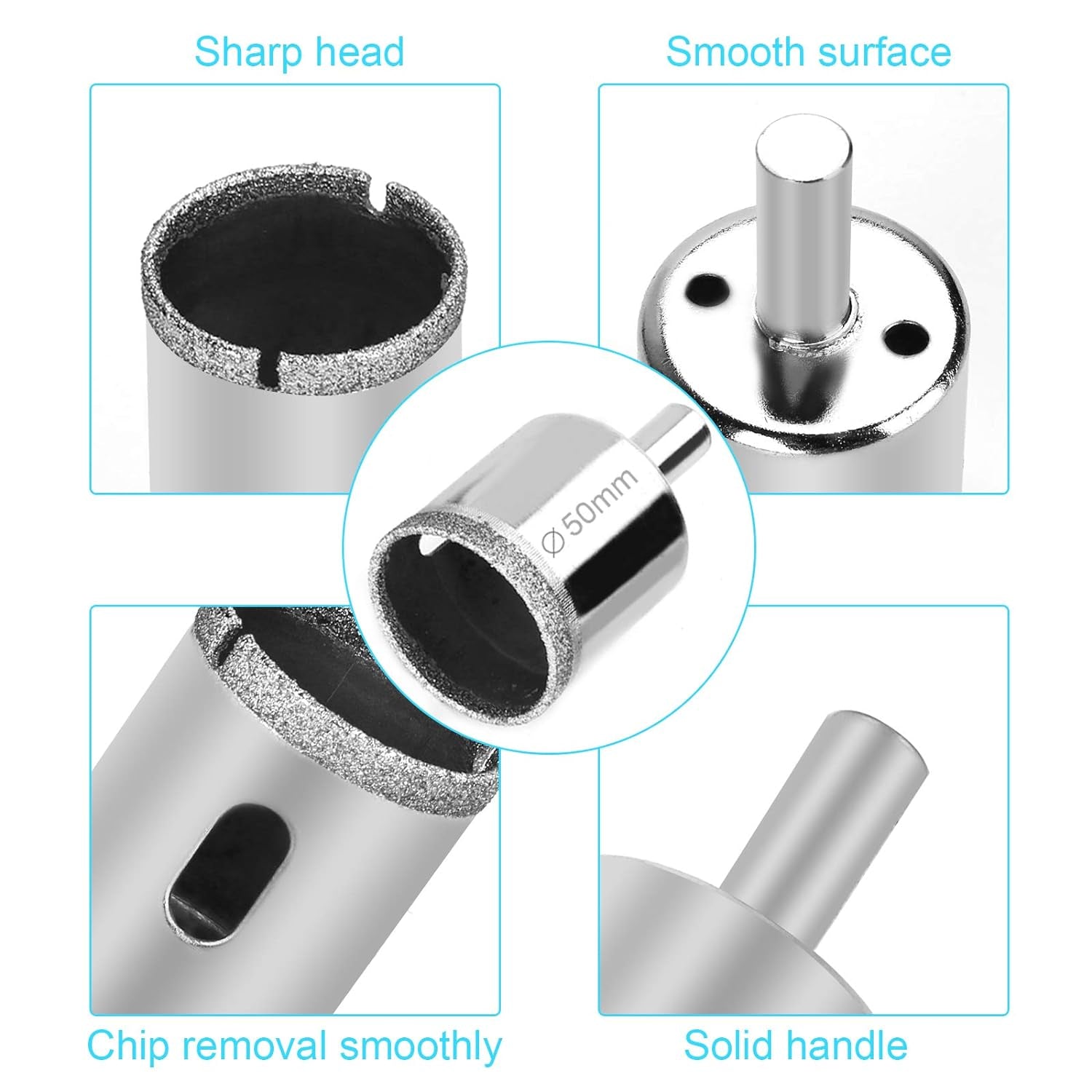15 Pcs Diamond Drill Bits for Ceramic, Diamond Hole Saw Drill Bit Set Kit, Premium Glass Drill Bit for Bottles,Pots, Marble, Granite Stone, Tile Cutting 0.23 Inch - 2 Inch(6Mm - 50Mm)