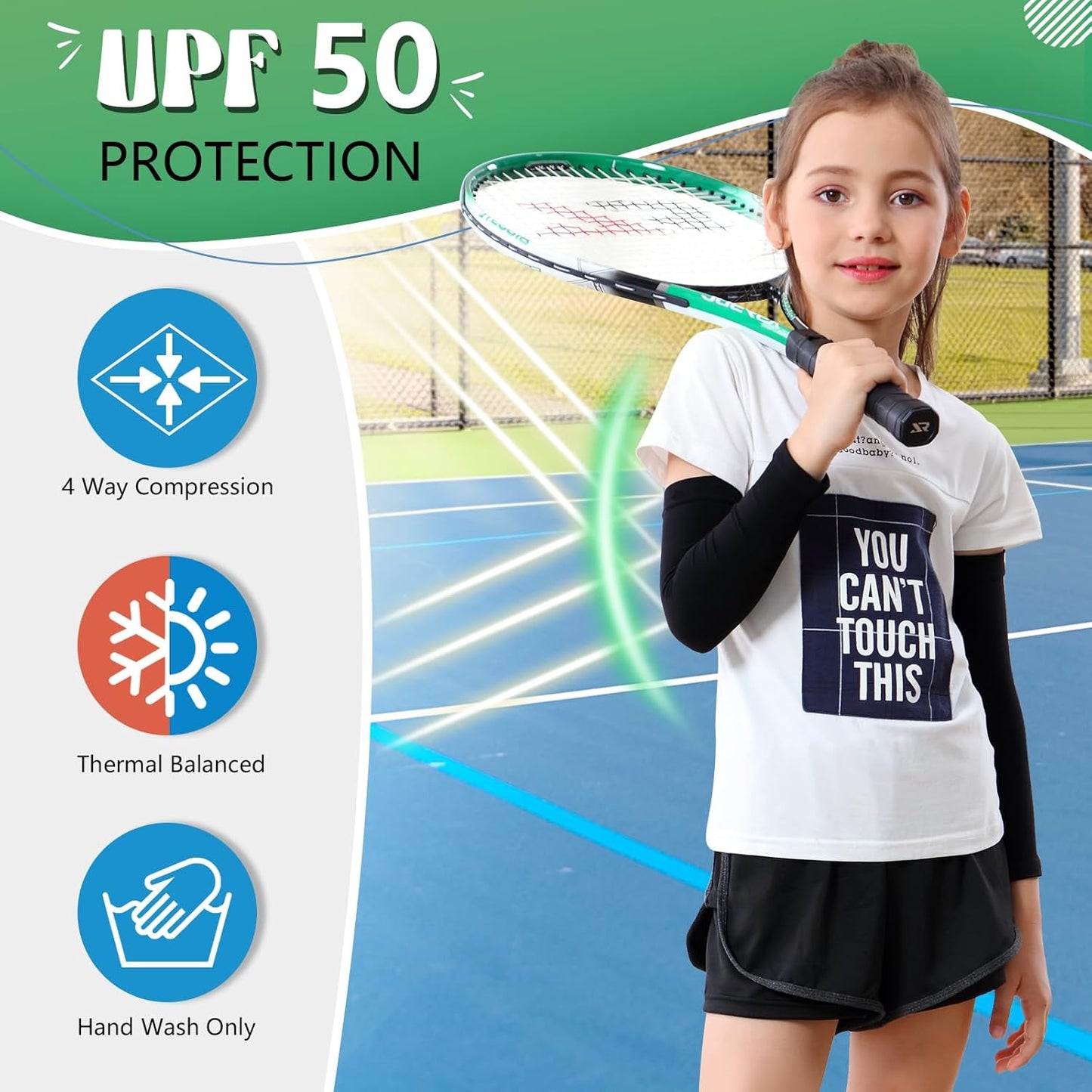 Kid Arm Sleeve 4 Pairs, Compression Arm Sleeve for Basketball Football Baseball Volleyball Youth Boy Girl Sports