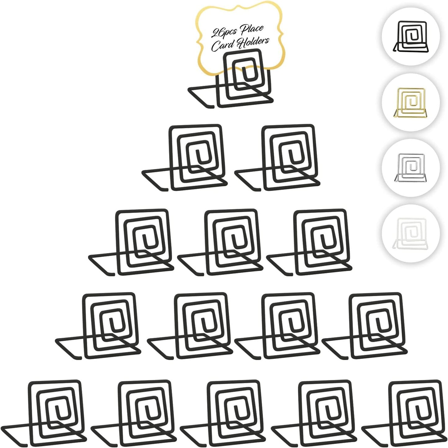 26Pcs Square Place Card Holder Stand - Metallic Table Number Holders, Mini Card Stands for Menu Memo Clip, Wedding, Party, Birthday (Black)