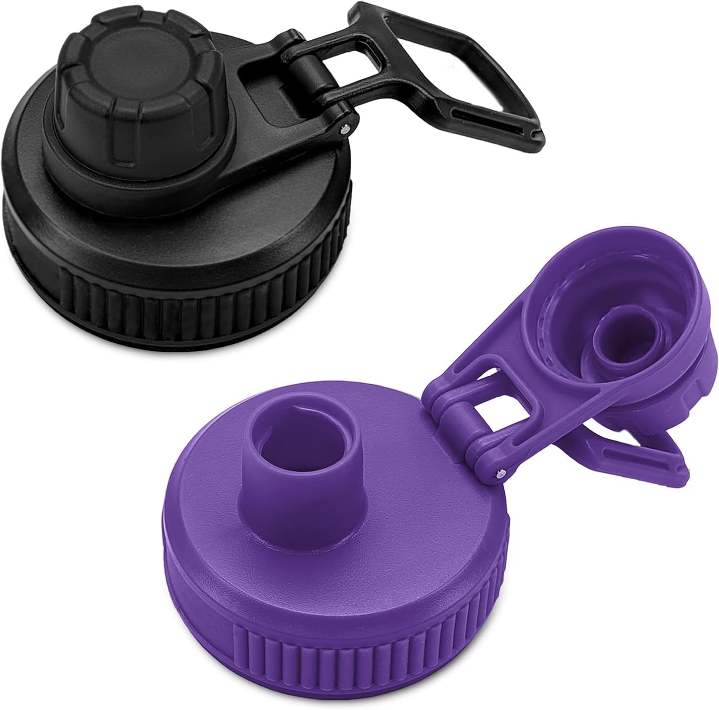 Spout Lid for Hydro Flask Wide Mouth Sport Water Bottles,2 Pack Replacement Lids for Most 12,14,16,18,20,22,32,40,64Oz Wide Mouth Water Bottles with Handle Easy to Carry (Black+Purple)