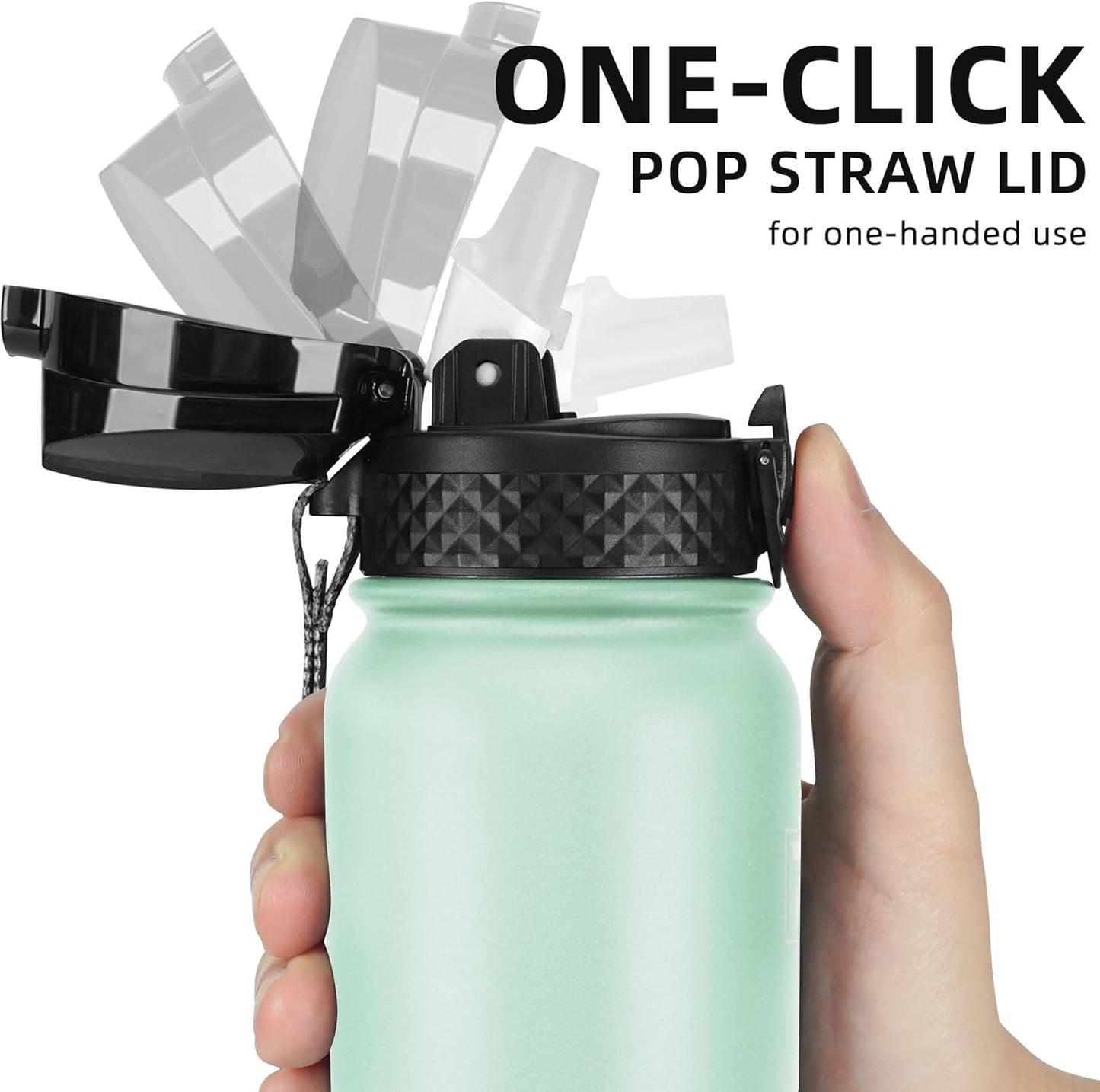 20 Oz Stainless Steel Insulated Sports Water Bottles with Straw for Kids, Men and Women (Green Pink)