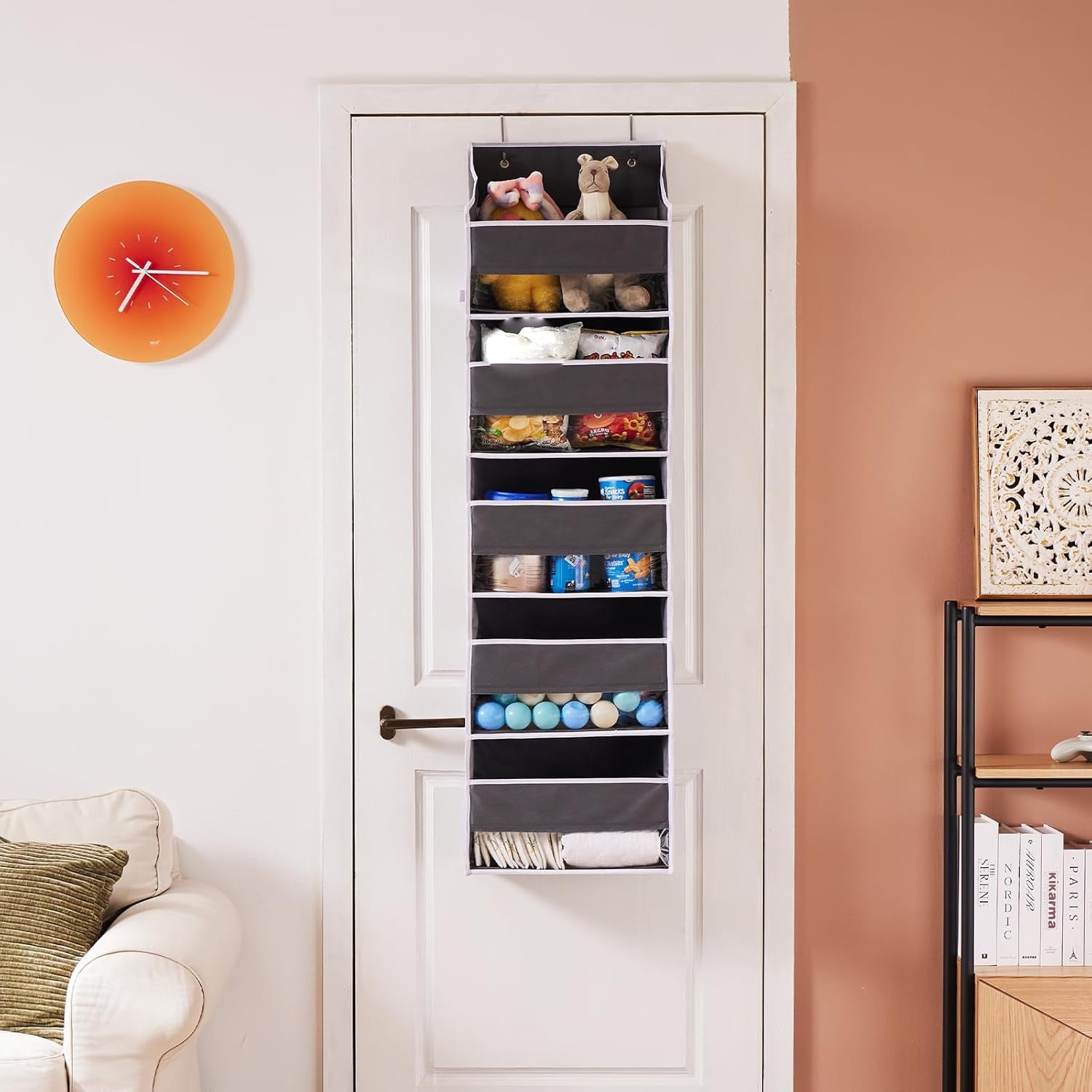 over the Door Organizers, 5-Shelf Door Storage for Bathroom, Dorm, College, Baby Organizer for Diapers 1 Pack, Grey