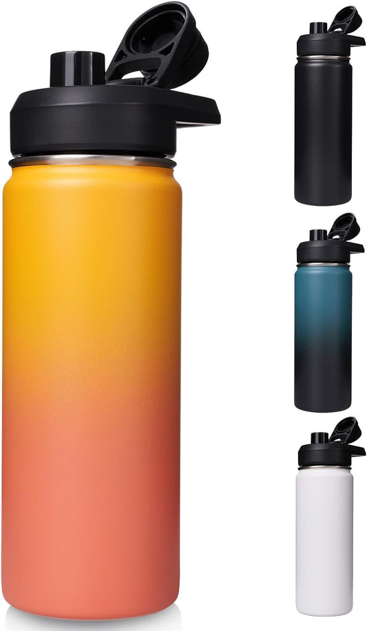 18 Oz Insulated Water Bottle with Handle, 304 Stainless Steel Water Bottles with Wide Mouth, Double Wall Vacuum Sports Water Bottle, BPA Free, Keep Cold and Hot, Yellow&Orange