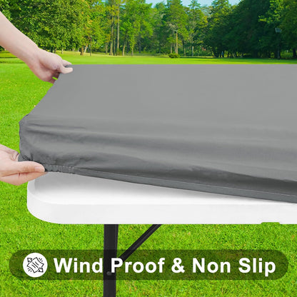 Elastic Fitted Vinyl Tablecloth with Flannel Backing for 6ft Folding Tables, Waterproof and Wipeable, Ideal for Indoor and Outdoor Use (Grey, 30" x 72")