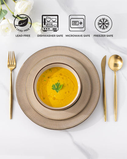 Elegant 18-Piece Embossed Stoneware Dinnerware Set for 8 - Dishwasher and Microwave Safe - Ideal Housewarming and Wedding Gift