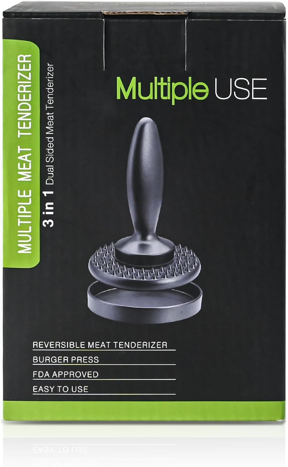 3 in 1 Meat Tenderizer Tool - Meat Mallet, Dual-Sided Kitchen Pounder for Tenderizing Steak, Chicken Cutlet