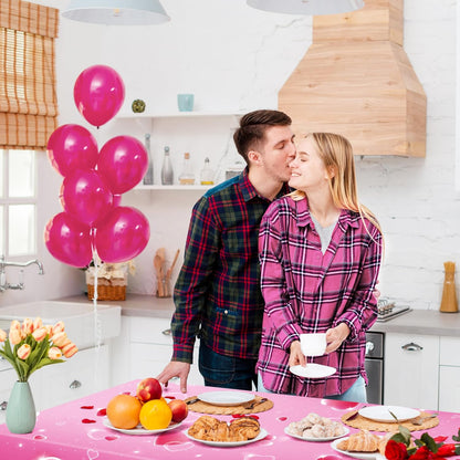Set of 2 Pink Plastic Tablecloths, 54x108 inches with Dreamy Pink Hearts - Disposable Waterproof Decorations for Galentine's Day, Romantic Weddings, Anniversaries, and Engagements