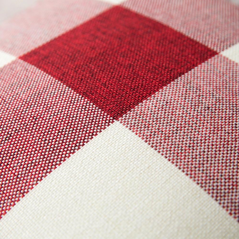 Pack of 2 Christmas Classic Farmhouse Buffalo Check Plaids Linen Soft Soild Decorative Square Porch Throw Pillow Covers Home Decor Cushion Case for Sofa Bedroom 18X18 Inch, White and Red