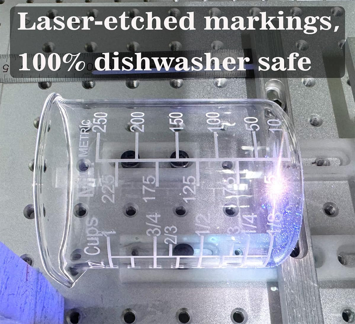 Ackers Etched Graduated Glass Measuring Cup - V-Shaped Spout- High Borosilicate Glass Measuring Cup for Kitchen or Dining, Easy to Read, 250Ml (8Oz, 1 Cup)