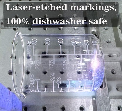 Ackers Etched Graduated Glass Measuring Cup - V-Shaped Spout- High Borosilicate Glass Measuring Cup for Kitchen or Dining, Easy to Read, 250Ml (8Oz, 1 Cup)