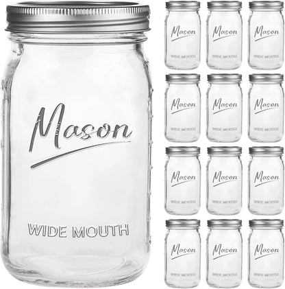 Mason Jars 32 Oz,12 Pack Quart Wide Mouth Mason Jar with Airtight Lids,Glass Canning Jars for Fermenting, Pickling,Meal Prep,Overnight Oats & Centerpieces