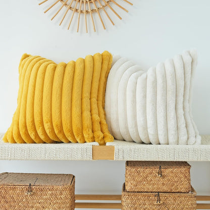 Pack of 2 Faux Fur Plush Decorative Throw Pillow Covers Couch Cushion Case Soft Pillowcases (Mustard Yellow, 20 X 20-Inch)