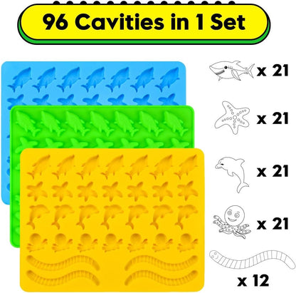 Gummy Molds Hard Candy Molds - Candy Molds Silicone Including Worms, Starfishs, Dolphins, Octopus, Sharks Sea Mold, Pinch Test Approved Pack of 3 Ocean Molds