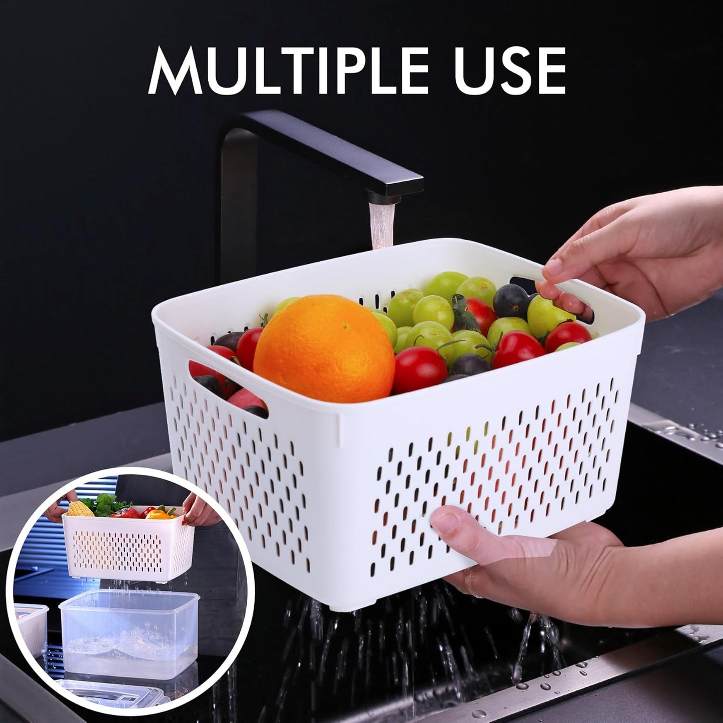 5-Pack Large Fruit Storage Container with Removable Colander, BPA Free Dishwasher & Microwave Safe Largest 4.15L
