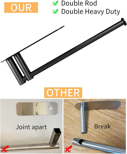 Paper Towel Holder under Cabinet, 13Inch Self-Adhesive or Wall Mount Paper Towel Holder for Kitchen, Bathroom, RV, Stainless Steel Black Paper Towel Holder under Counter or inside Cabinet