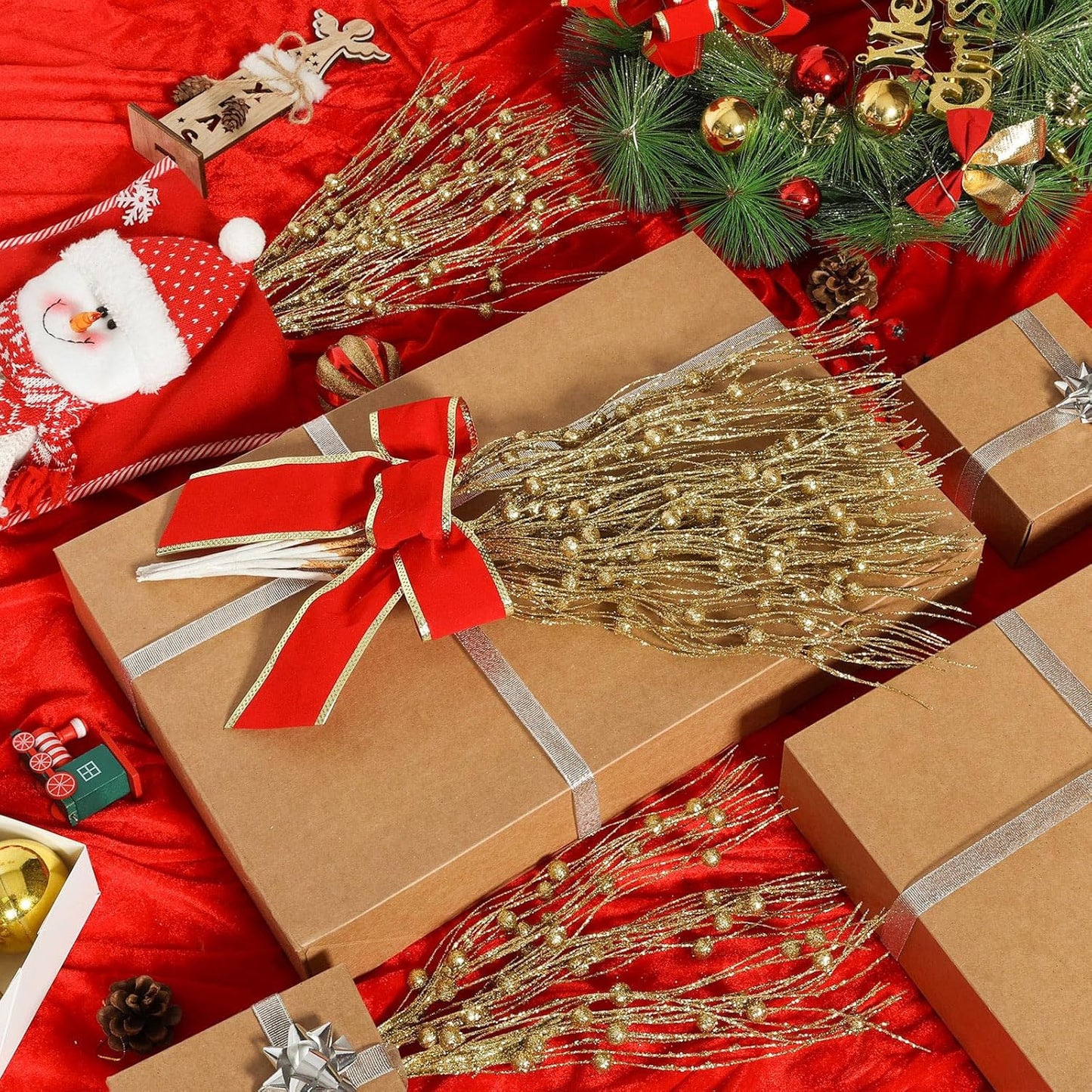 24 Pack Christmas Tree Picks and Sprays, Christmas Tree Filler Decorations, Christmas Glitter Berry Stem Ornaments, Glittery Twigs, Picks, Branches for Christmas Tree