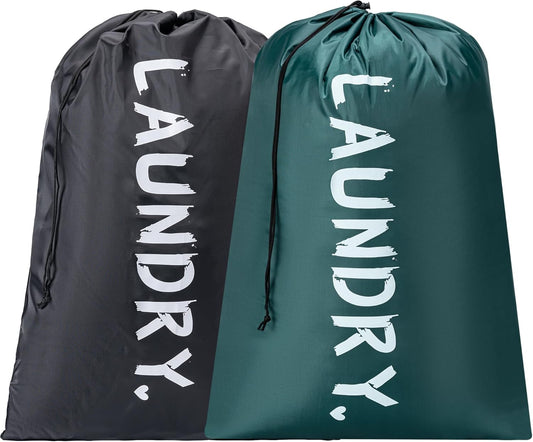 2 Pack XL Travel Laundry Bag, Machine Washable Dirty Clothes Organizer with Drawstring,Large Enough to Hold 4 Loads of Laundry, Easy Fit a Laundry Hamper or Basket Travel Essentials 24" X 36"