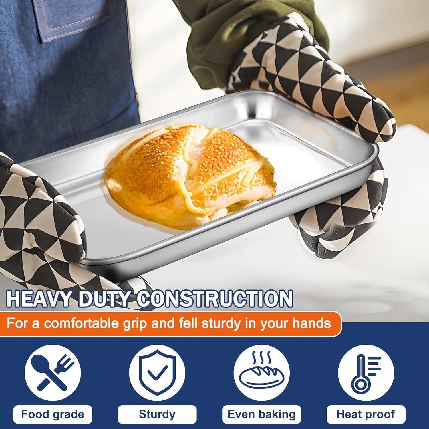 9 Inch Baking Cookie Sheet, Oven Pan Tray Stainless Steel Sheet Pan for Kitchen, Oven Bakeware for Multi Uses, Shiny Look & Dishwasher Safe, Healthy & Heavy Duty, 1Pc