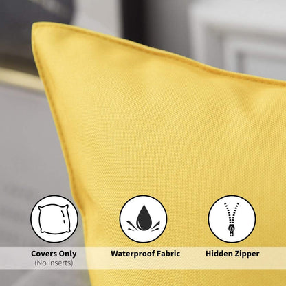 Pack of 2 Decorative Outdoor Waterproof Pillow Covers Square Garden Cushion Sham Throw Pillowcase Shell for Patio Tent Couch 18X18 Inch Yellow