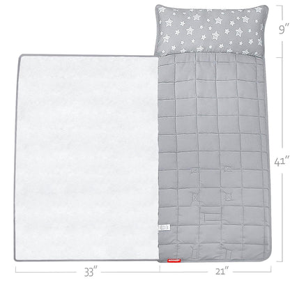 Toddler Nap Mat with Fleece Minky Blanket, Lightweight, Soft Perfect for Kids Preschool, Daycare, Travel Sleeping Bag Boys and Girls, 21" X 50" Fit Standard Cot