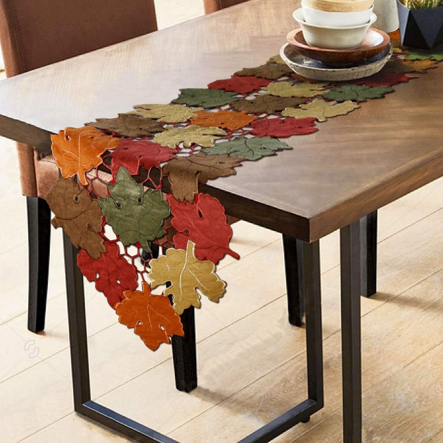Fall Thanksgiving Table Runners, Fall Decorations for Home, 13Inch X 54Inch Embroidered Maple Leaves Table Runner for Harvest, Autumn Farmhouse Decorations for Home Settings, Machine Washable.