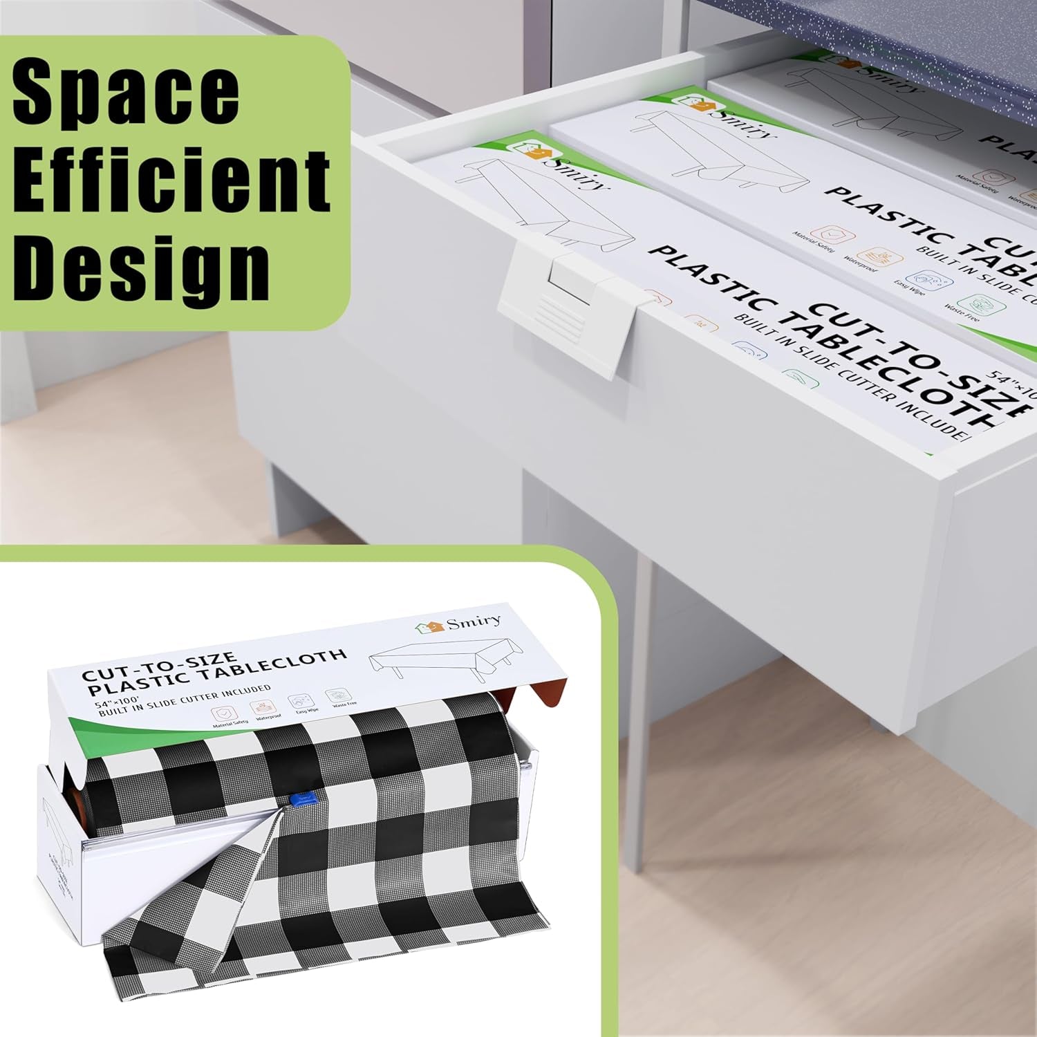 54 Inch X 100 Feet Disposable Table Cover Roll, Black & White Plastic Table Cloth in Cut-To-Size Box with Slide Cutter, Waterproof Rectangle Tablecloths for Weddings, Banquets, Outdoor