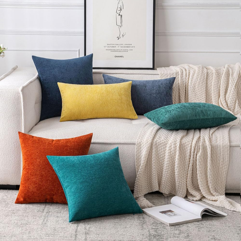 Pack of 2 Fall Burnt Brick Decorative Pillow Covers 20X20 Inch Soft Chenille Couch Throw Pillows Farmhouse Cushion Covers for Home Decor Sofa Bedroom Living Room