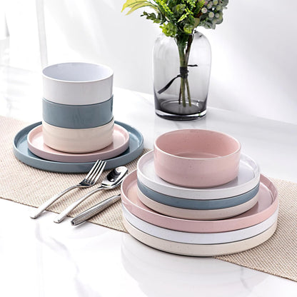 12-Piece Speckled Dinnerware Set for 4, Chip and Scratch Resistant Stoneware Plates and Bowls with Glazed Bottom, Dishwasher and Microwave Safe, Multi-Color