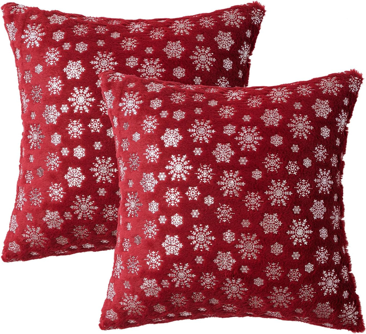Christmas Burgundy Throw Pillow Covers Set of 2 Snowflakes Decorative Winter Couch Pillowcases 18×18 Inch Soft Plush Faux Fur Farmhouse Home Holiday Festival Decors for Sofa Living Room Bed