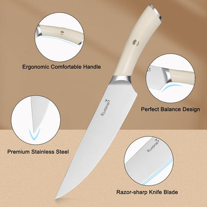 Kitchen Knife Set,High Carbon Stainless Steel Ultra Sharp Blade Ergonomic Handle,Knife Block Set with Built-In Sharpener,Elegant Gift for Holiday(Irovy-Acacia,15Pcs)