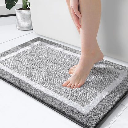 Bathroom Rugs 24X16, Extra Soft and Absorbent Microfiber Bath Mat, Non-Slip, Machine Washable, Quick Dry Shaggy Bath Carpet, Suitable for Bathroom Floor, Tub, Shower (Small, Grey)