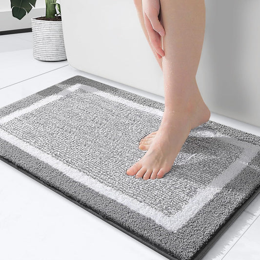 Bathroom Rugs 24X16, Extra Soft and Absorbent Microfiber Bath Mat, Non-Slip, Machine Washable, Quick Dry Shaggy Bath Carpet, Suitable for Bathroom Floor, Tub, Shower (Small, Grey)