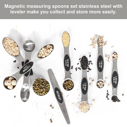 Magnetic Measuring Spoons Set Stainless Steel with Leveler,Ice Cube Trays for Freezer with Lid-37 Grid Silicone Ice Cube Tray with Lid for Small Ice Cube Molds,Easy-Release Reusable Ice Cube
