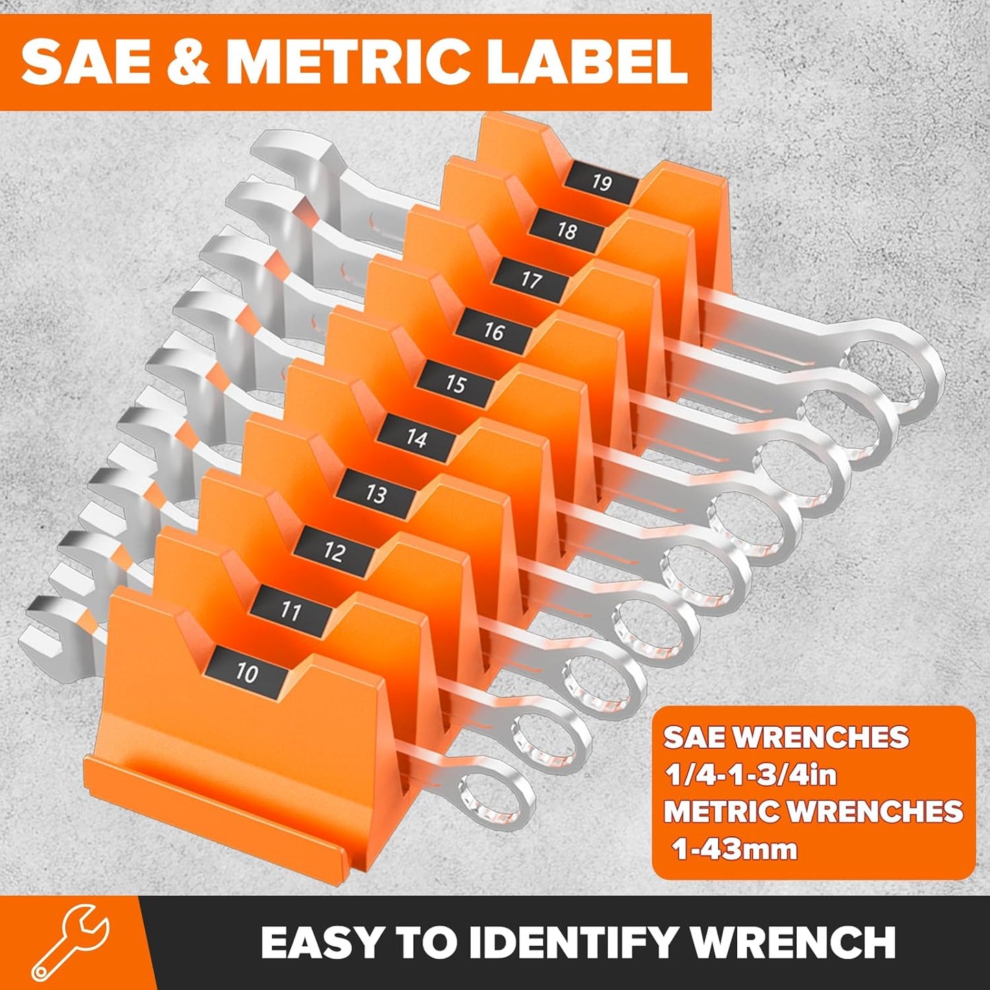 40PCS Modular Wrench Organizer Wrench Holder - Wrench Tool Organizers for Tool Drawer Storage, Wrench Storage Set with Metric & SAE Label, Wrench Rack Tool Gift for Professional Mechanics, Orange
