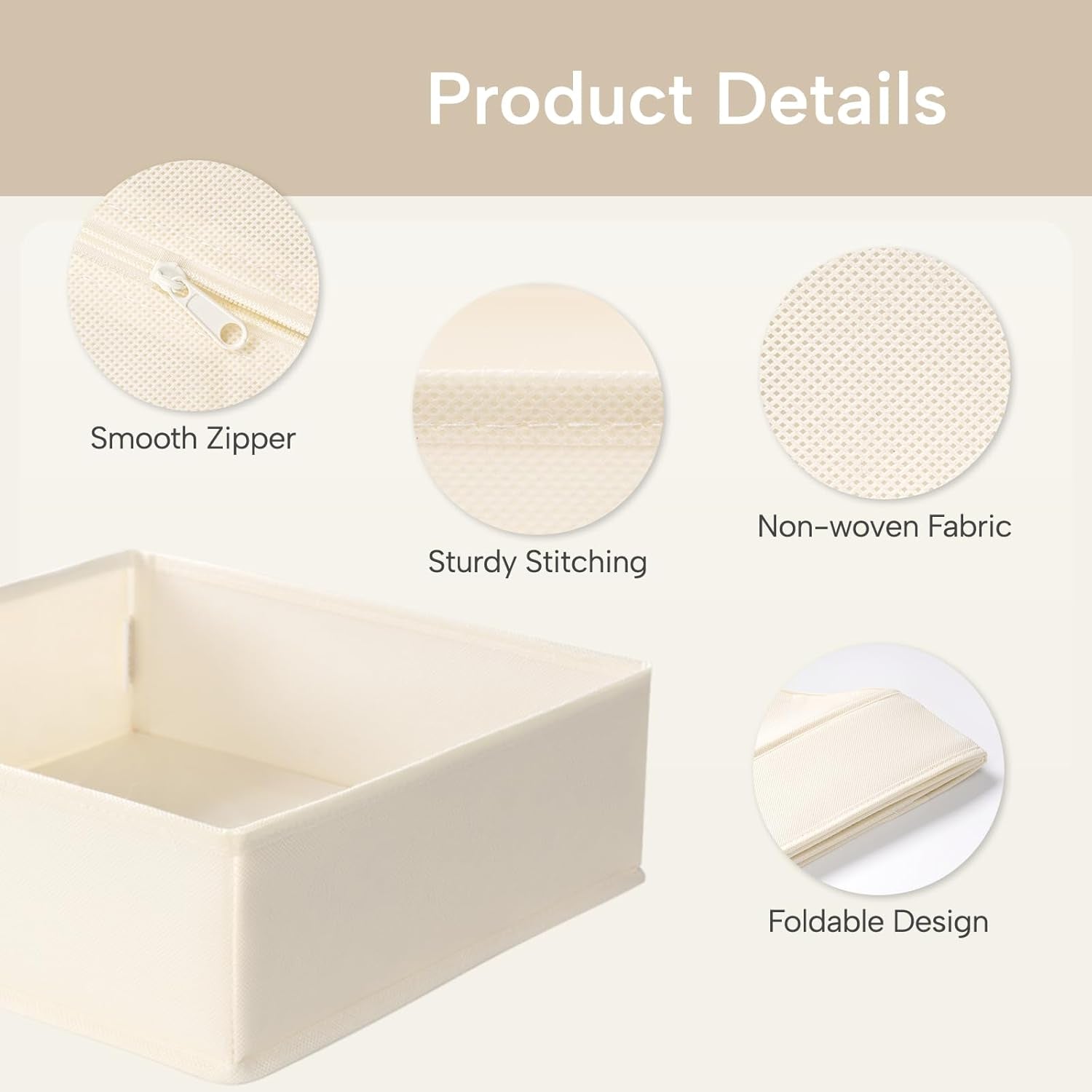 Underwear Sock Drawer Organizer Dividers 8 Set, Foldable Dresser Closet Organizers and Storage Bins for Baby Clothing, Sock, Underwear, Bra, Ties, Scarf (Beige)