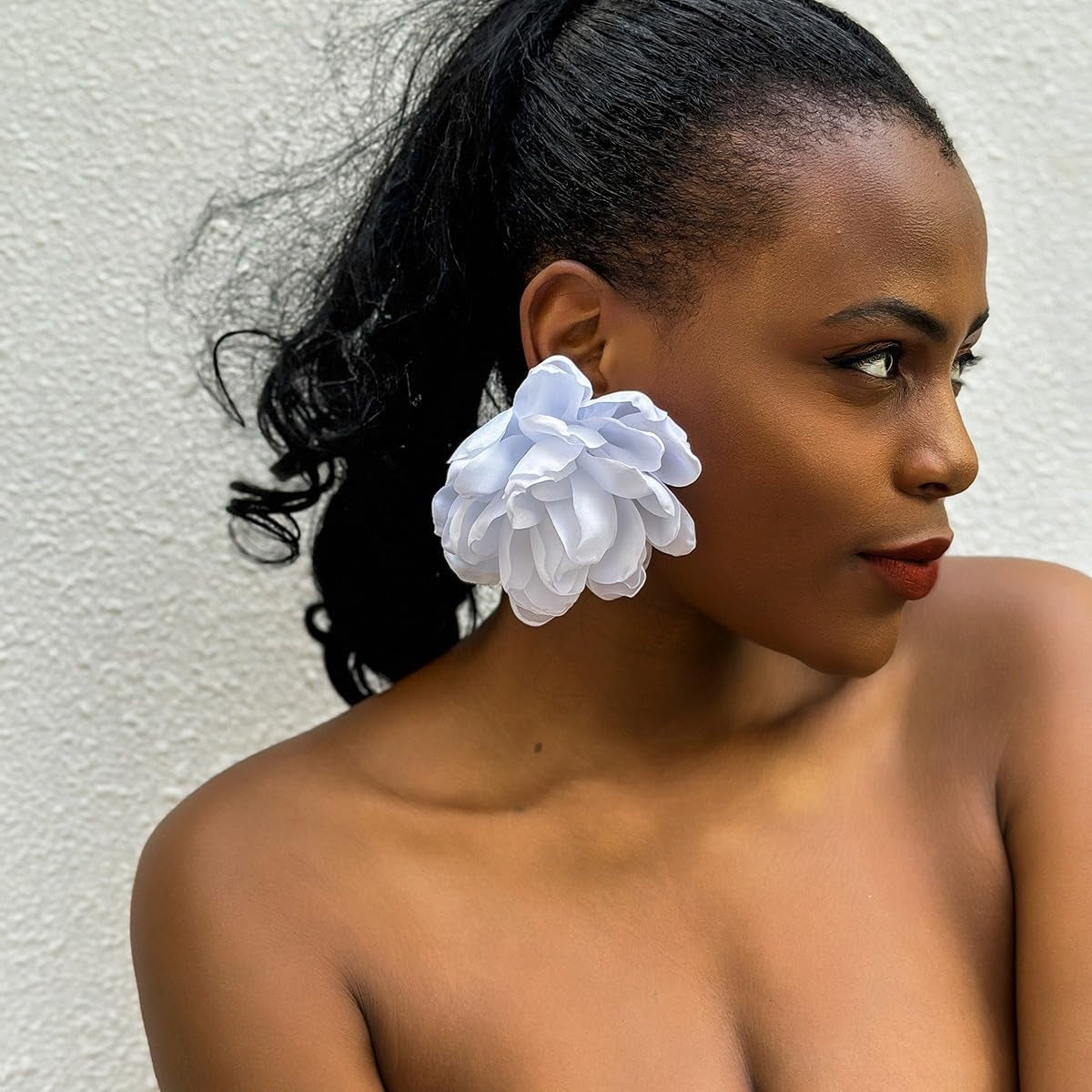 Statement Flower Earrings for Women, Unique Boho Silk Long Dangle Earrings for Girls Fun Trendy Long Dangling Drop Floral Earrings for Party Christmas Halloween Vocal Concert