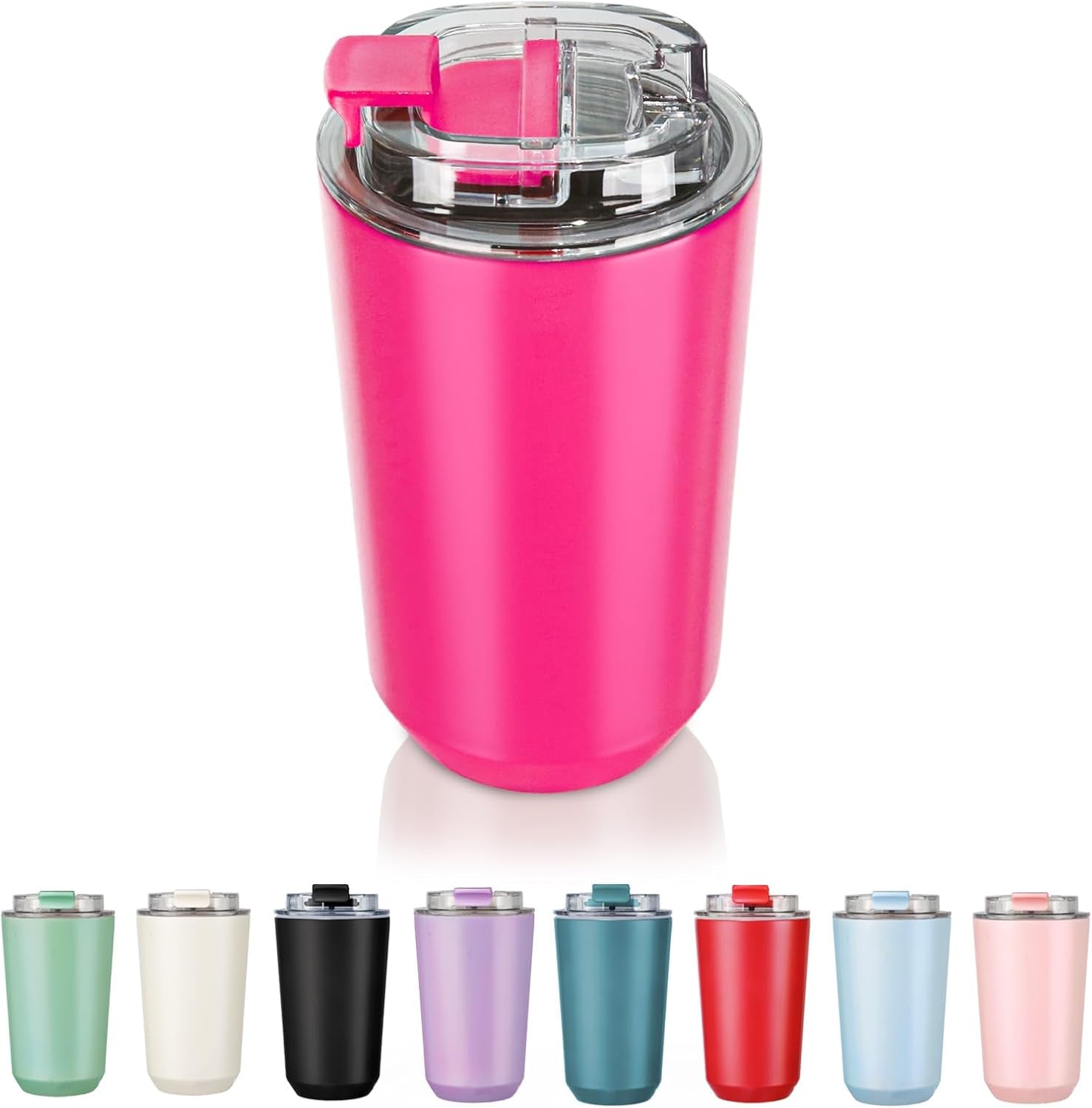 Insulated Tumblers with Lid, 14 Oz Travel Coffee Mug Stainless Steel Vacuum Cup, Leak Proof Reusable Double Walled Coffee Tumbler for Iced and Hot Drinks, Fuchsia