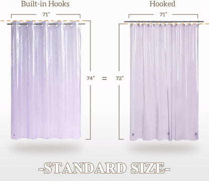 No Hook Clear Lavender Shower Curtain or Liner - Soft EVA 10G Extra Heavy Duty Shower Curtain with 3 Magnets for Bathroom, Standard Size 71" X 74", Clear Lavender