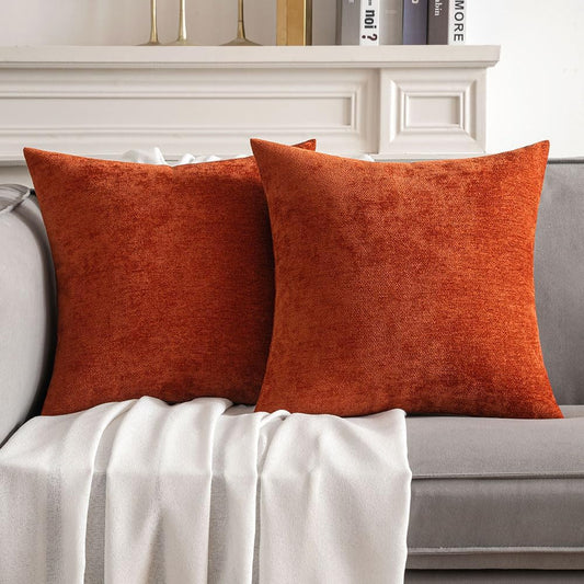 Pack of 2 Fall Burnt Brick Decorative Pillow Covers 20X20 Inch Soft Chenille Couch Throw Pillows Farmhouse Cushion Covers for Home Decor Sofa Bedroom Living Room
