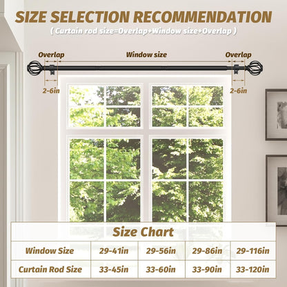 Curtain Rods for Windows 28 to 48 Inches，Black Adjustable 5/8 Inch Curtain Rod for Bedroom, Small Decorative Drapery Rods with Twisted Cage Finals