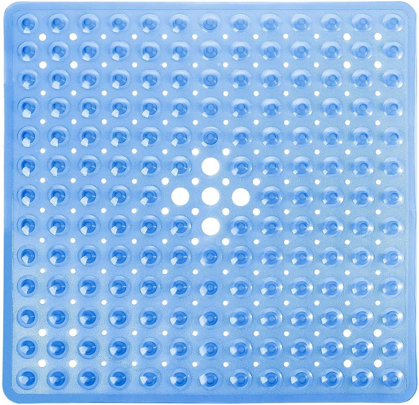 Shower Stall Mat Non Slip, 21X21 Inch, Soft Square Bath Mat for Shower with Suction Cups and Drain Holes, Stall Floor Mats for Bathroom, Machine Washable, Bathroom Accessories, Clear Blue
