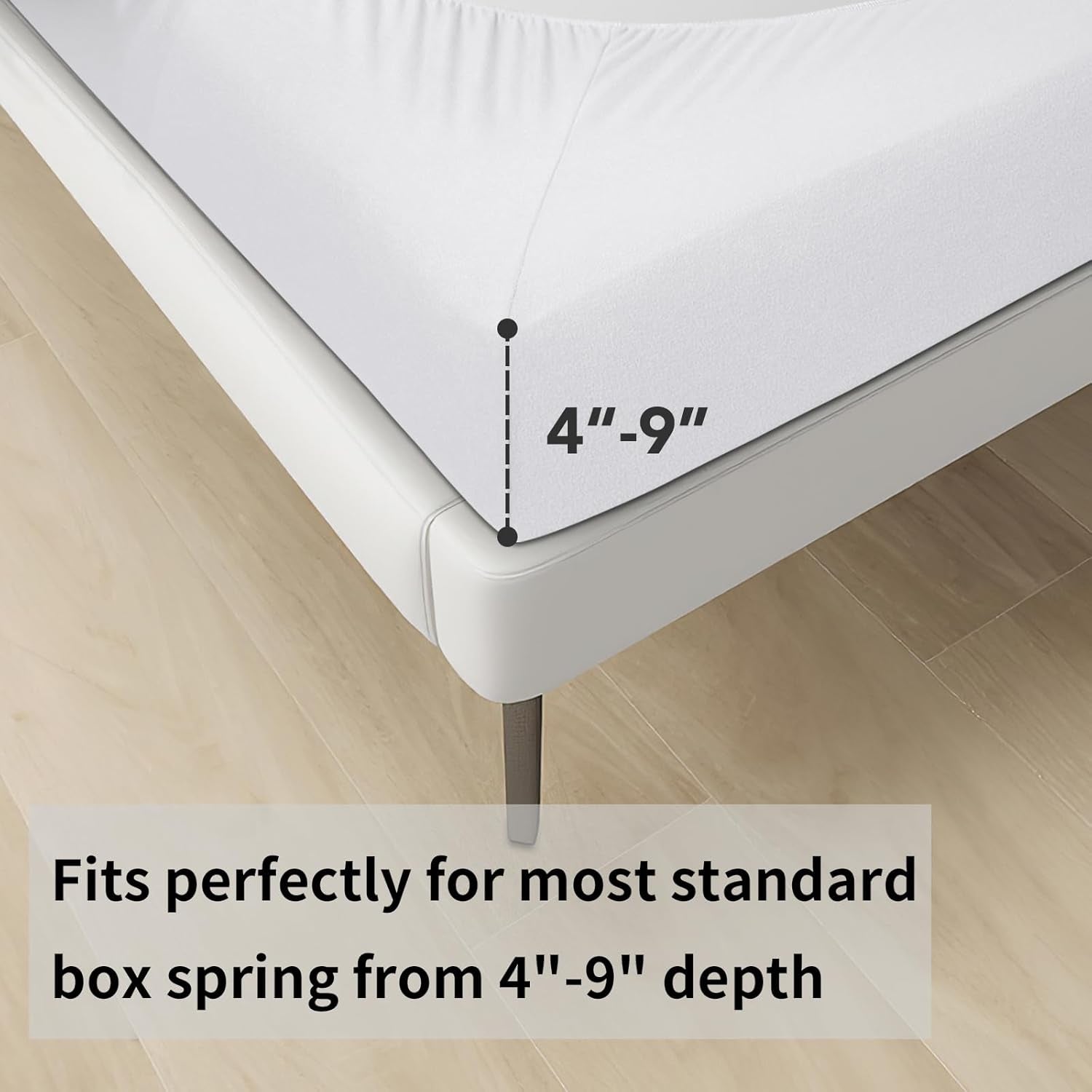 Box Spring Cover Queen Size, 4 Way Stretch Smooth and Elastic Wrap around Band 4 Sides Bed Skirt, White