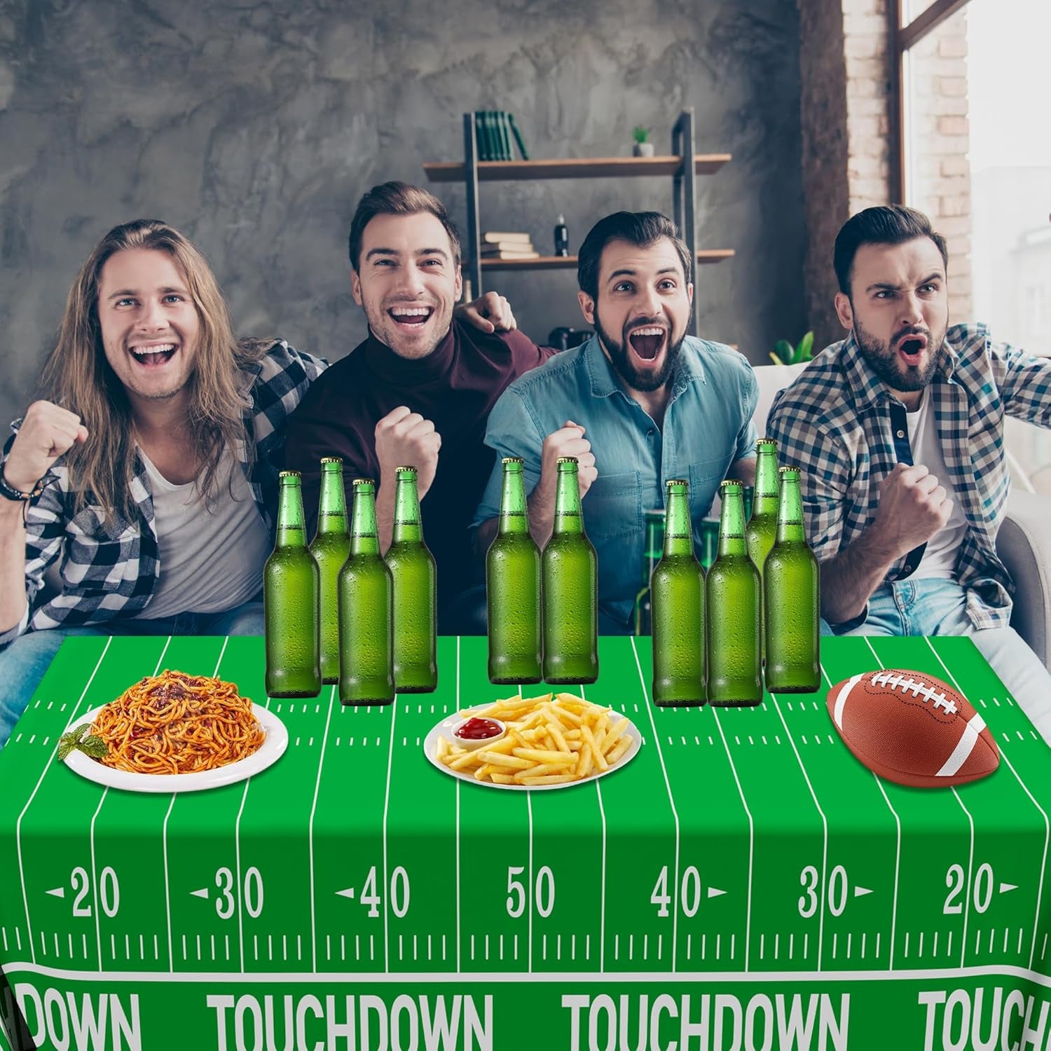 Football Party Decorations - 2PCS Touchdown Tablecloths, Disposable Tablecloths, Plastic Table Cover, Touchdown Theme Table Runner for Game Day, Birthday Party Supplies