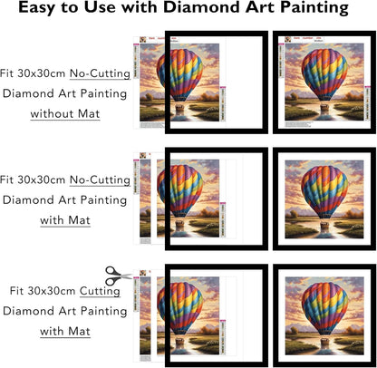 12X12 Picture Frame with Mat for 30 X 30Cm Diamond Art Painting, Display Photo 10X10 or 12 X 12 without Mat, Wall Hanging Large Frame with Plexiglass, Black
