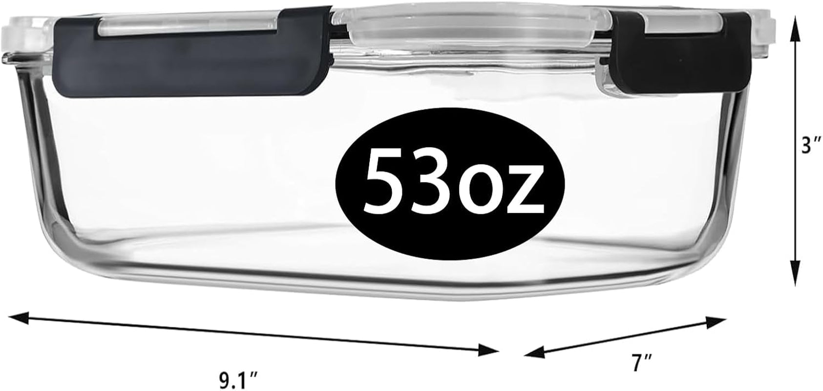 2Pcs 53Oz Large Glass Food Storage Containers Family Size Set Baking Containers with Locking Lids Storing Food-Ideal for Storing Food Vegetables or Fruits BPA Free & Leak Proof (Black)