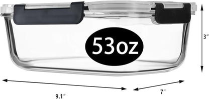 2Pcs 53Oz Large Glass Food Storage Containers Family Size Set Baking Containers with Locking Lids Storing Food-Ideal for Storing Food Vegetables or Fruits BPA Free & Leak Proof (Black)