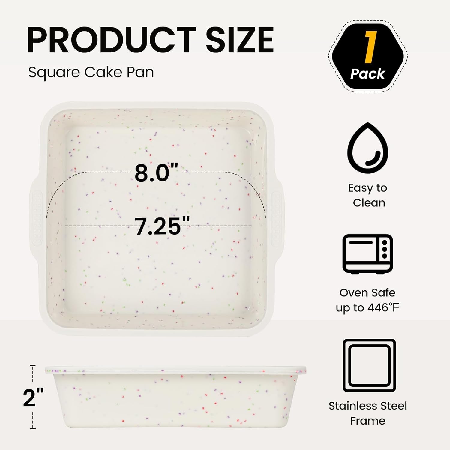 8 Inch Silicone Square Cake Pan with Metal Reinforced Frame, Nonstick Silicone Brownie Pans BPA Free Suitable for Making Cakes, Brownies, Bread